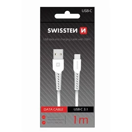 Swissten adat- és töltőkábel gumírozott, USB/Type-C, 1m fehér