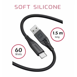 Swissten puha szilikon adat- és töltőkábel, USB/USB-C, 1,5m, 60W, fekete