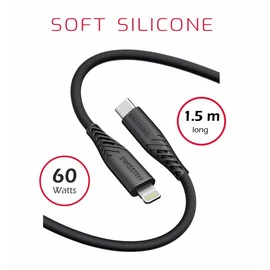 Swissten puha szilikon adat- és töltőkábel, USB-C/lightning, 1,5m, 60W fekete