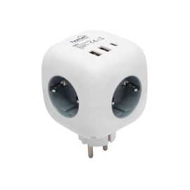 Home CUBE1 kocka elosztó USB töltővel, 3 aljzat gyermekvédelemmel, 1db USB C, 2db USB A, max. 3680 W