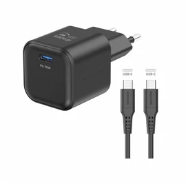 Swissten GaN hálózati töltőadapter 1xUSB-C PD 35W, 1,2m USB-C/USB-C kábel, fekete