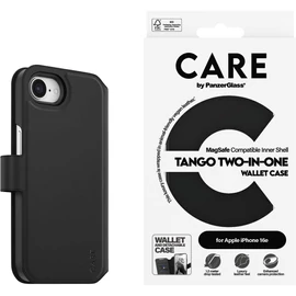 PANZERGLASS CARE TANGO TWO-IN-ONE Iphone 16 tok álló, bőr hatású (FLIP, MagSafe) FEKETE
