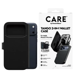 PANZERGLASS CARE TANGO TWO-IN-ONE Iphone 17 Pro tok álló, bőr hatású (FLIP, MagSafe) FEKETE
