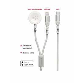 Swissten 2in1 vezeték nélküli töltő, Apple Watch & lightning kábel, USB-C, 1,2m, fehér