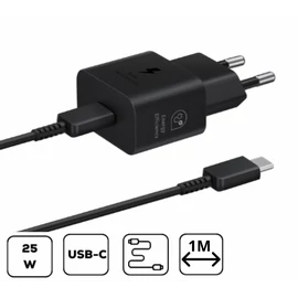 Samsung hálózati adapter kábellel, 25W, fekete