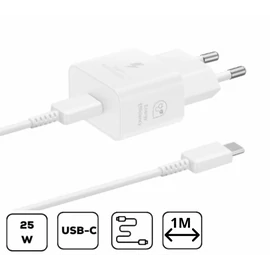 Samsung hálózati adapter kábellel, 25W, fehér