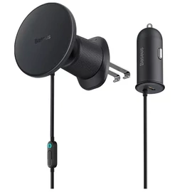 Baseus CW01 USB-C mágneses autós telefontartó autós töltővel, szellőzőrácsra, 15W + 25W, fekete