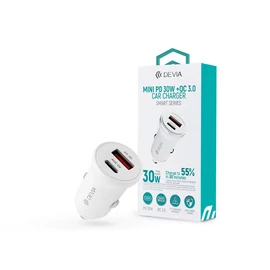Devia Smart Series Mini 30W PD+QC USB+Type-C autós töltő adapter FEHÉR