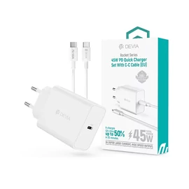 Devia Rocket Series 45W PD+QC hálózati gyorstöltő adapter + Type-C/Type-C kábel fehér