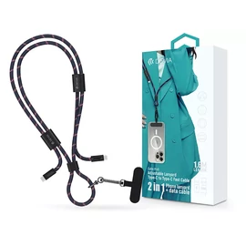 Devia Cable Pro5 Woven 60W PD Type-C/Type-C adat- és töltőkábel + nyakpánt 1,6m kék