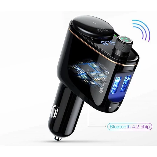 BASEUS LOCOMOTIVE bluetooth FM transmitter autós töltő 2 USB aljzat (5V / 3.4A, gyorstöltés,