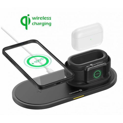 SWISSTEN 15W, iPhone, iWatch, Airpods/Pro FEKETE 3in1 Vezeték nélküli Töltőállomás