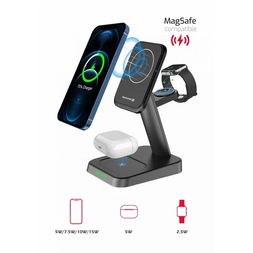 SWISSTEN MagStick 22,5W (MAGSAFE) FEKETE 3in1 Vezeték nélküli Töltőállomás