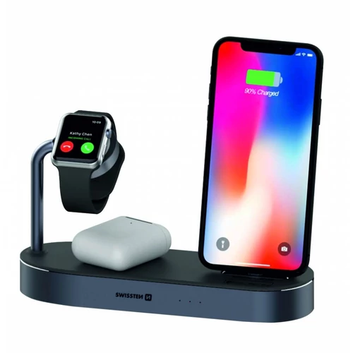 SWISSTEN 4in1 vezeték nélküli MFI töltőállomás, 45W, iPhone, iWatch, Airpods/Pro