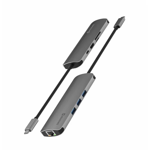 Swissten USB-C hub 8 az 1-ben, 1X HDMI 4K UHD 3840x2160 @30 Hz, 1X USB-C port PowerDelivery 100W