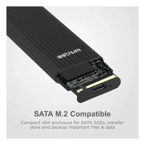 Astrum EN100 fekete slim alumínium merevlemez (M2 SSD) ház USB3.0 Type-C csatlakozóval