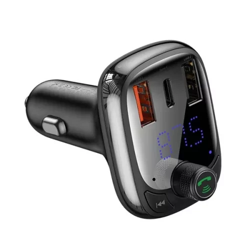 BASEUS bluetooth FM transmitter autós töltő 2 USB+Type-C aljzat (36W, PD gyorstöltő 4.0, microSD kár