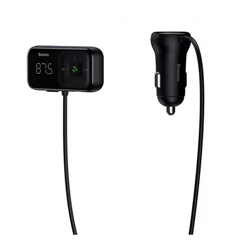 BASEUS bluetooth FM transmitter autós töltő 2 USB aljzat (16W, gyostöltő, microSD olvasó, AUX, spirá