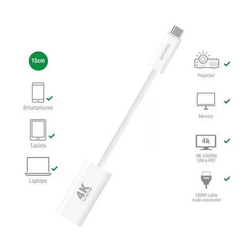 4smarts USBType-C-HDMI adapter 15cm, fehér