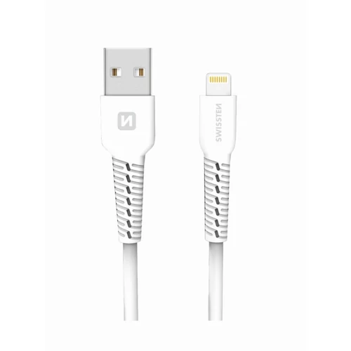 Swissten adat- és töltőkábel gumírozott, USB/lightning, 1m fehér