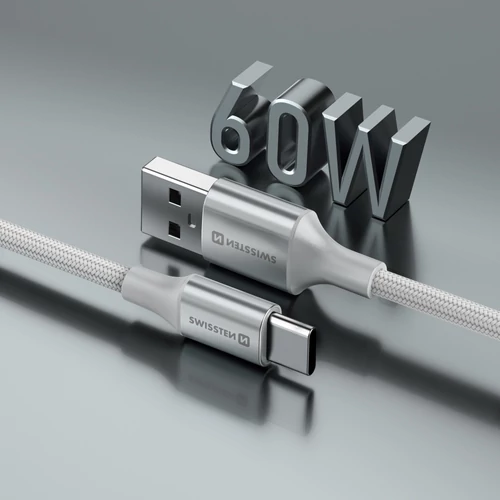Swissten fonott textil adat- és töltőkábel USB/USB-C, 1,5m, fehér