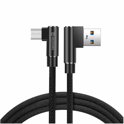 Swissten Arcade gaming adat- és töltőkábel textil bevonattal, USB/mikro USB, 1,2 m fekete