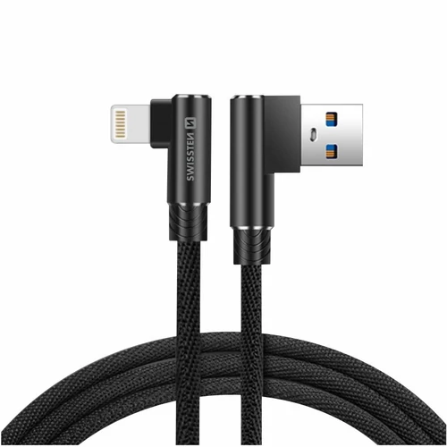 Swissten Arcade gaming adat- és töltőkábel textil bevonattal, USB/lightning, 1,2 m fekete