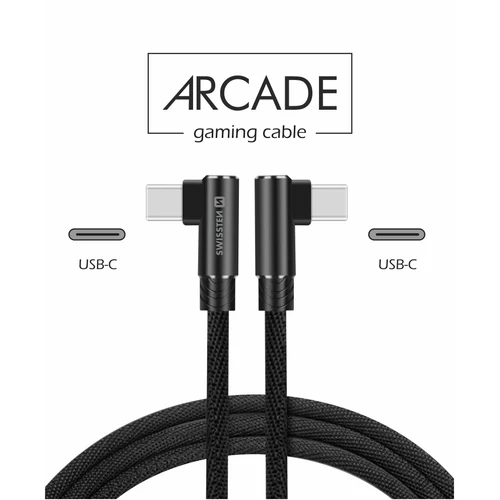 Swissten Arcade gaming adat- és töltőkábel textil bevonattal, USB-C/USB-C, 1,2 m fekete, L-csatlakoz