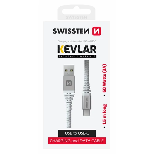 Swissten kevlár adat- és töltőkábel USB/USB-C, 1,5m, fehér