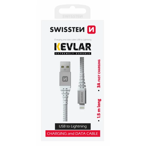Swissten kevlár adat- és töltőkábel USB/lightning, 1,5m, fehér