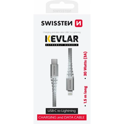 Swissten kevlár adat- és töltőkábel USB-C/lightning, 1,5m, fehér