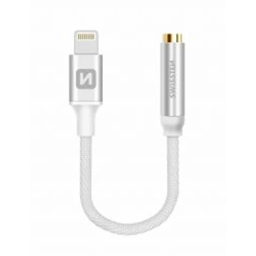 Swissten audio adapter textil bevonattal, lightning to Jack (3,5mm), 15 cm, ezüst
