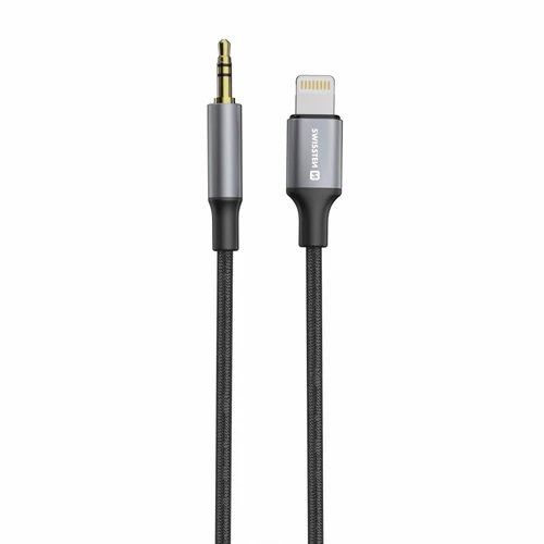 Swissten textil audio adapter lightning (férfi)/3,5mm Jack (férfi), 1,5m, fekete