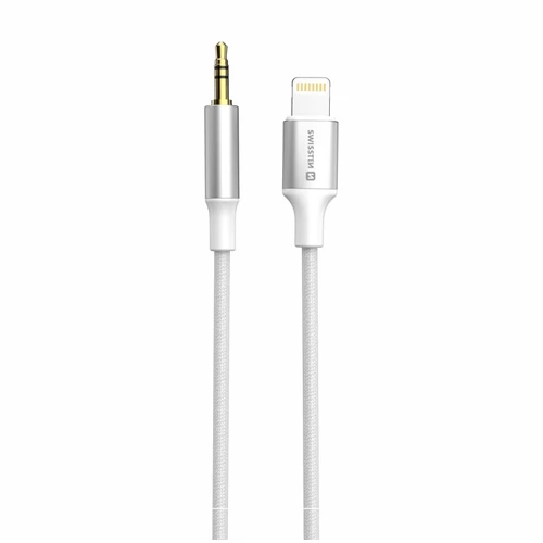 Swissten textil audio adapter lightning (férfi)/3,5mm Jack (férfi), 1,5m, fehér