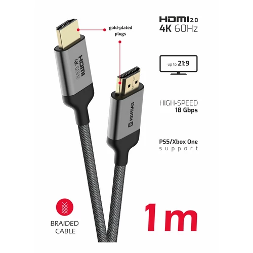Swissten HDMI kábel, HDMI/HDMI 4K 60Hz, 1m