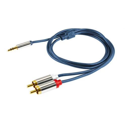 Audió kábel, 3,5 mm sztereó fém dugó-2 RCA fém dugó, (1m)