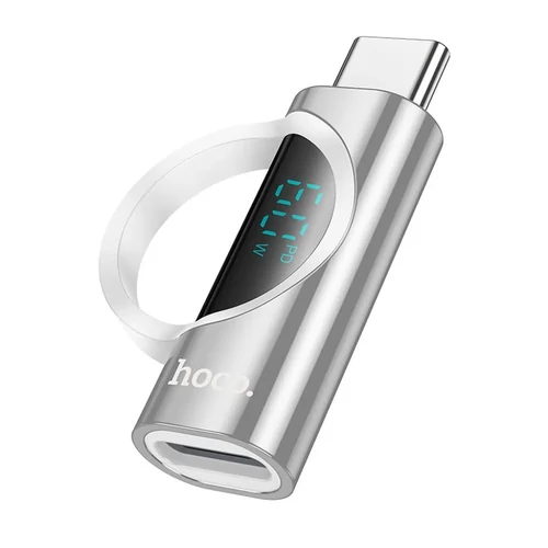 HOCO UA32B adapter (Type-C aljzat - lightning, adatátvitel és töltés, LED kijelző) EZÜST