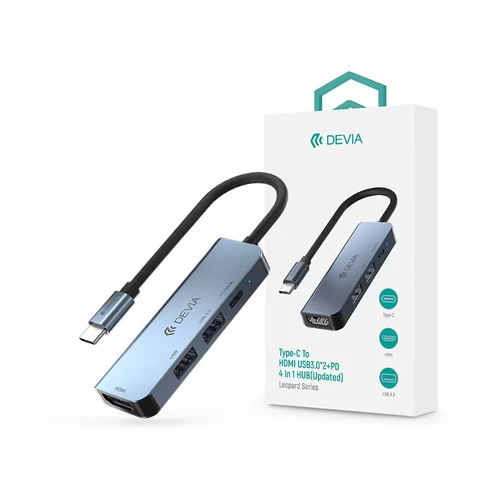 Devia USB Type-C - 2xUSB 3.0 + PD + HDMI elosztó/adapter, szürke