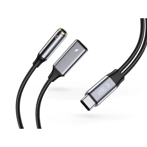 Tech-Protect UltraBoost PD60W/6A Type-C/3,5mm jack + Type-C adapter - fekete/szürke