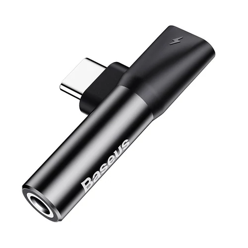 Baseus USB-C - Mini Jack 3,5 mm + USB-C audioadapter, fekete