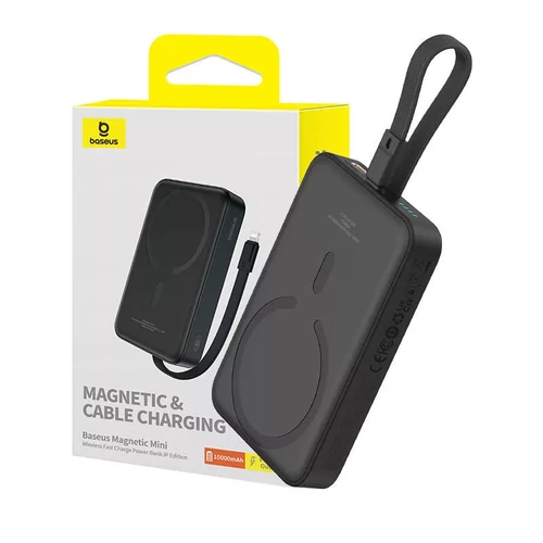 BASEUS Magnetic Mini Powerbank PD 20W, 10000mAh vezeték nélküli töltés 15W (MagSafe) (fekete)