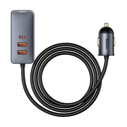 Baseus Share Together autós töltő hosszabbítóval, 3x USB, USB-C, 120W, szürke (CCBT-B0G)