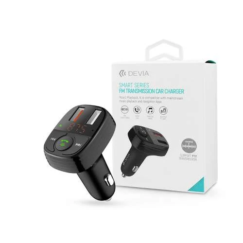Devia Bluetooth FM-transmitter/szivargyújtó töltő – 2xUSB + MP3/WMA/WAV/Flac + Pendrive/TF-kártyaolvasó – Devia Smart Series – black