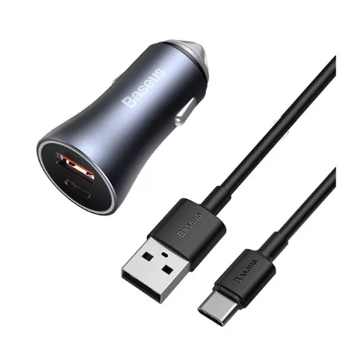 BASEUS CIRCULAR AUTÓS GYORSTÖLTŐ, TYPE-C + USB, 40W, SÖTÉT SZÜRKE