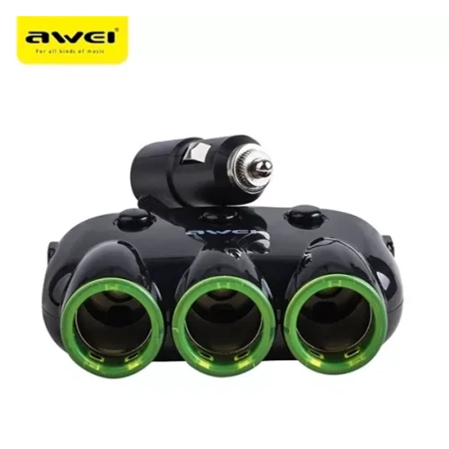 AWEI C-35 3x autós töltőaljzat elosztó 12V + 2 USB csatlakozó, fekete