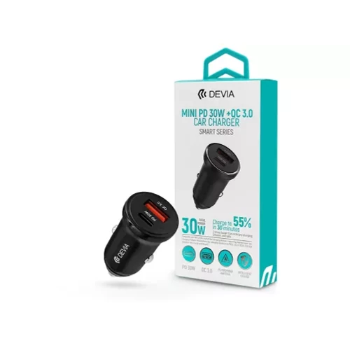 DEVIA SZIVARGYÚJTÓ TÖLTŐ ADAPTER USB + TYPE-C BEMENETTEL - 30W - DEVIA SMART SERIES MINI PD 30W + QC