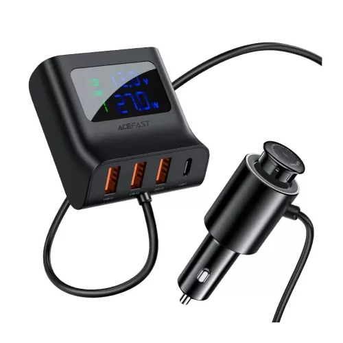 Autós töltő Acefast B8, 3x USB + USB-C, 90 W, fekete