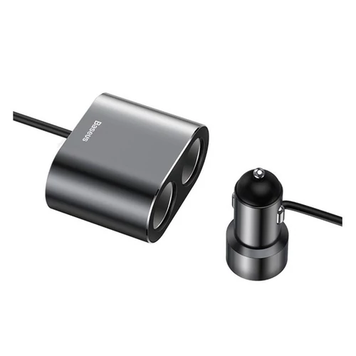 BASEUS szivargyújtó adapter, elosztó (2 szivartöltő aljzat, 5V / 3100mA, 80W, 60cm) FEKETE