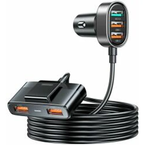 Joyroom gyors autós töltő hosszabbító kábellel 45W 5xUSB-A fekete