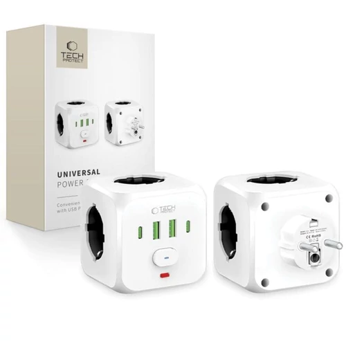 Tech-Protect PCL3X4 Power Socket elosztó - 2db USB-C + 2db USB-A + 3db konnektor